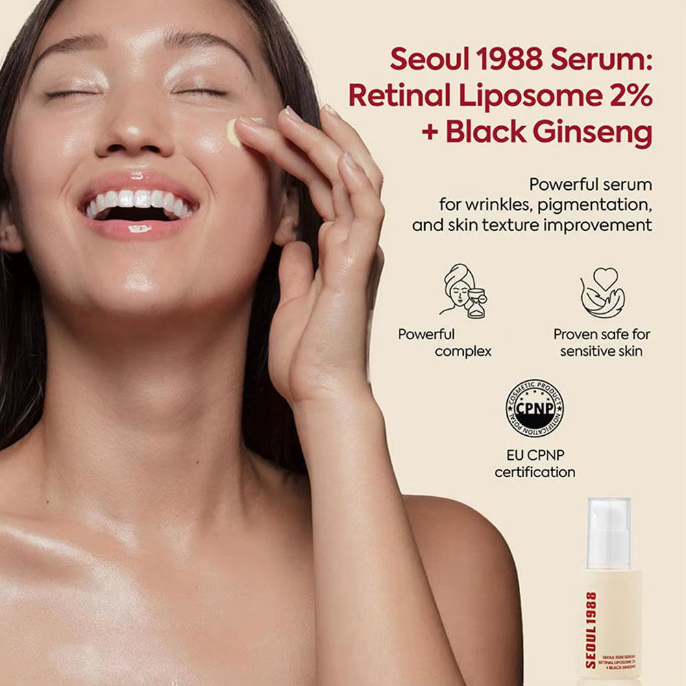 Korean SEOUL 1988 Skin Care Set - Retinol Eye Cream, Retinol Ginseng Niacinamide Facial Essence, Lightens Fine Lines Dark Circle